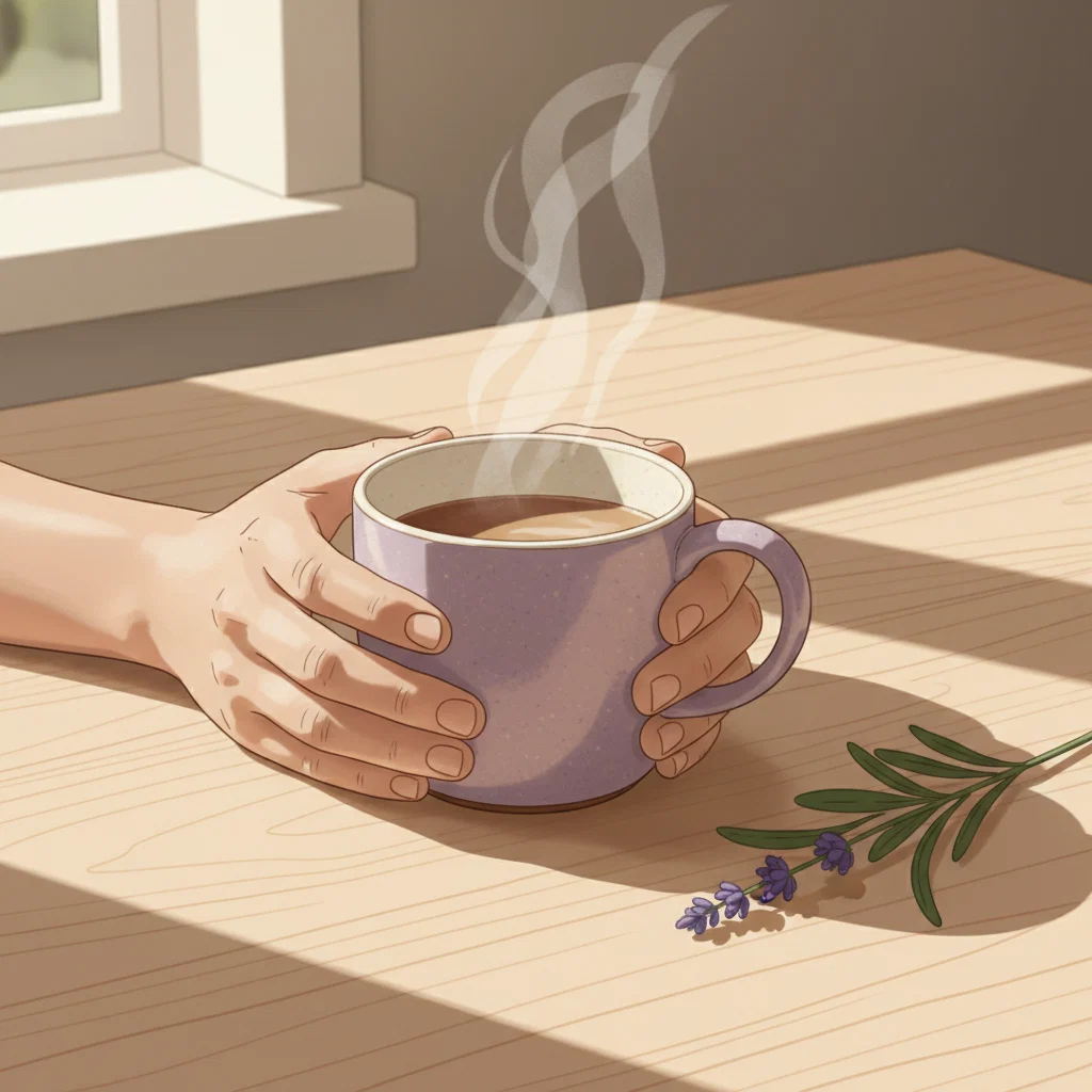 Anonymous hands holding a warm mug - morning wellness routine